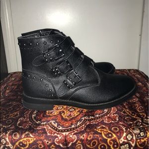 Black triple buckle booties